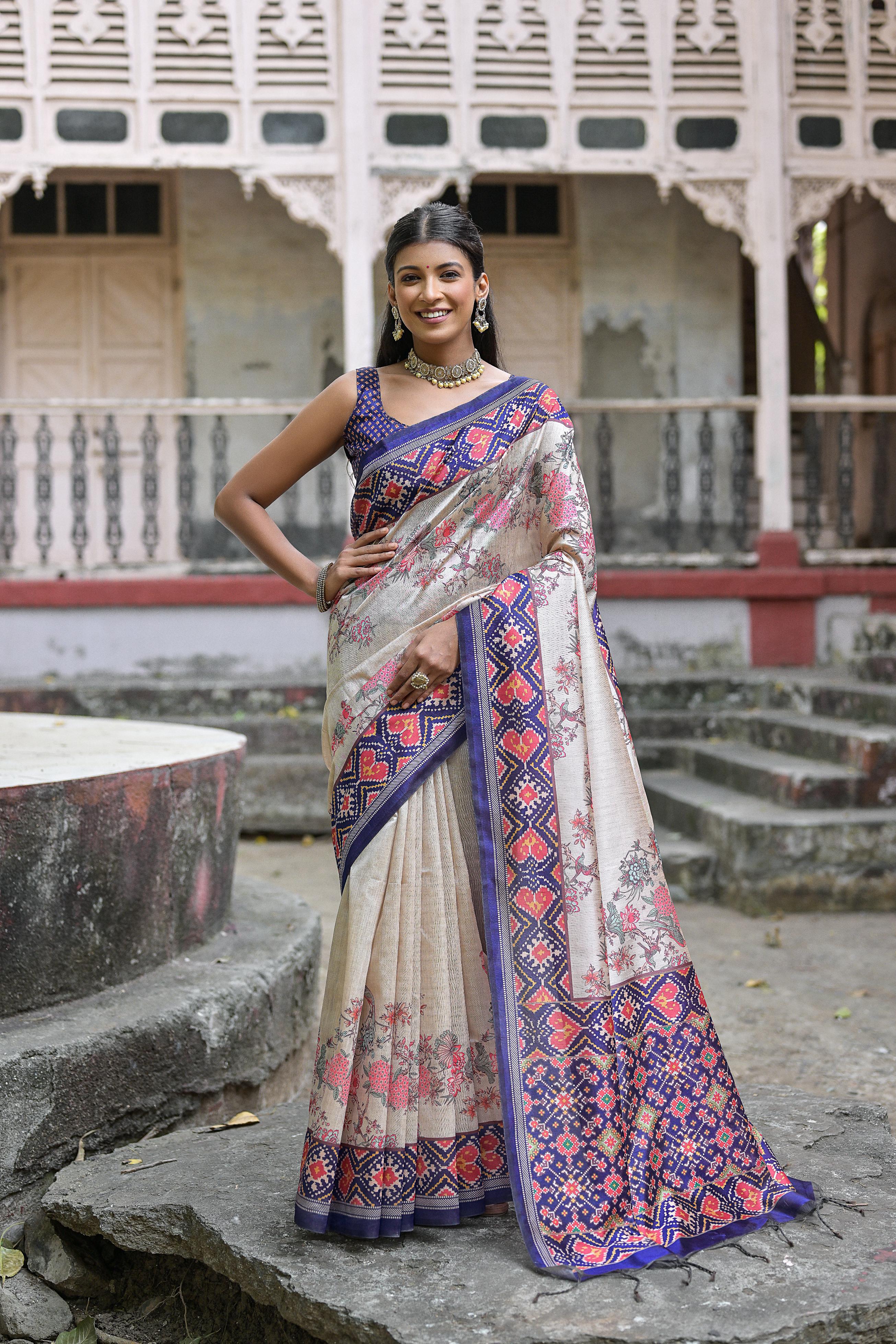 Soft tussar silk patola print saree