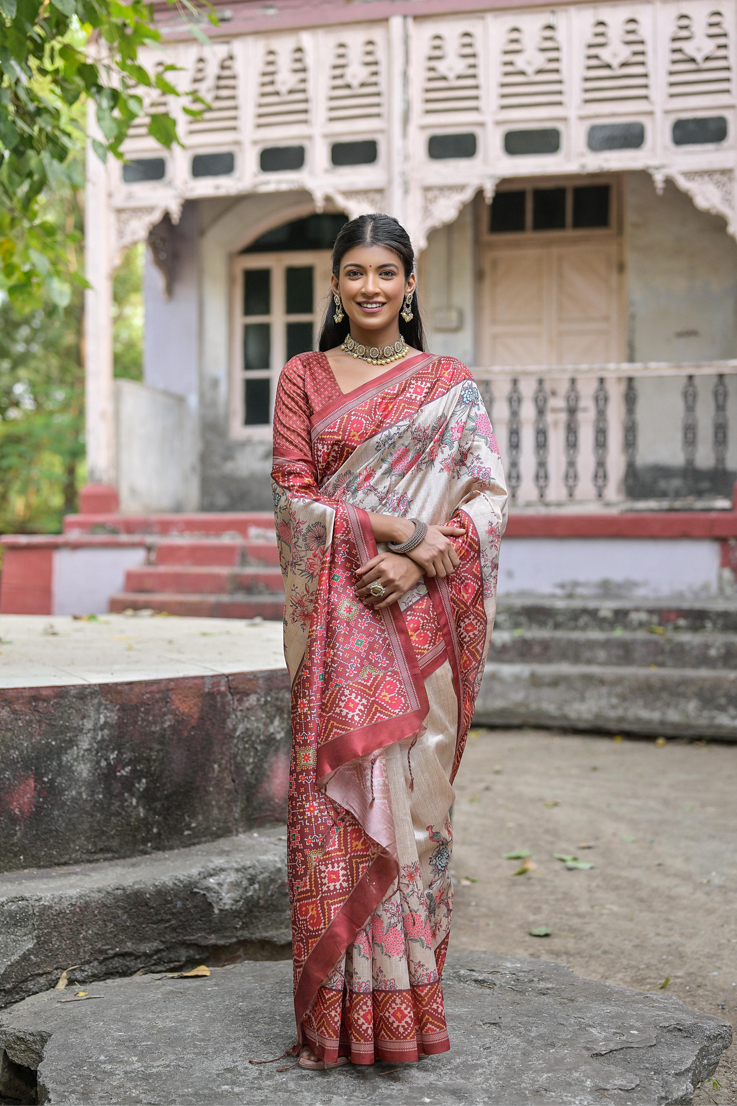 Soft tussar silk patola print saree