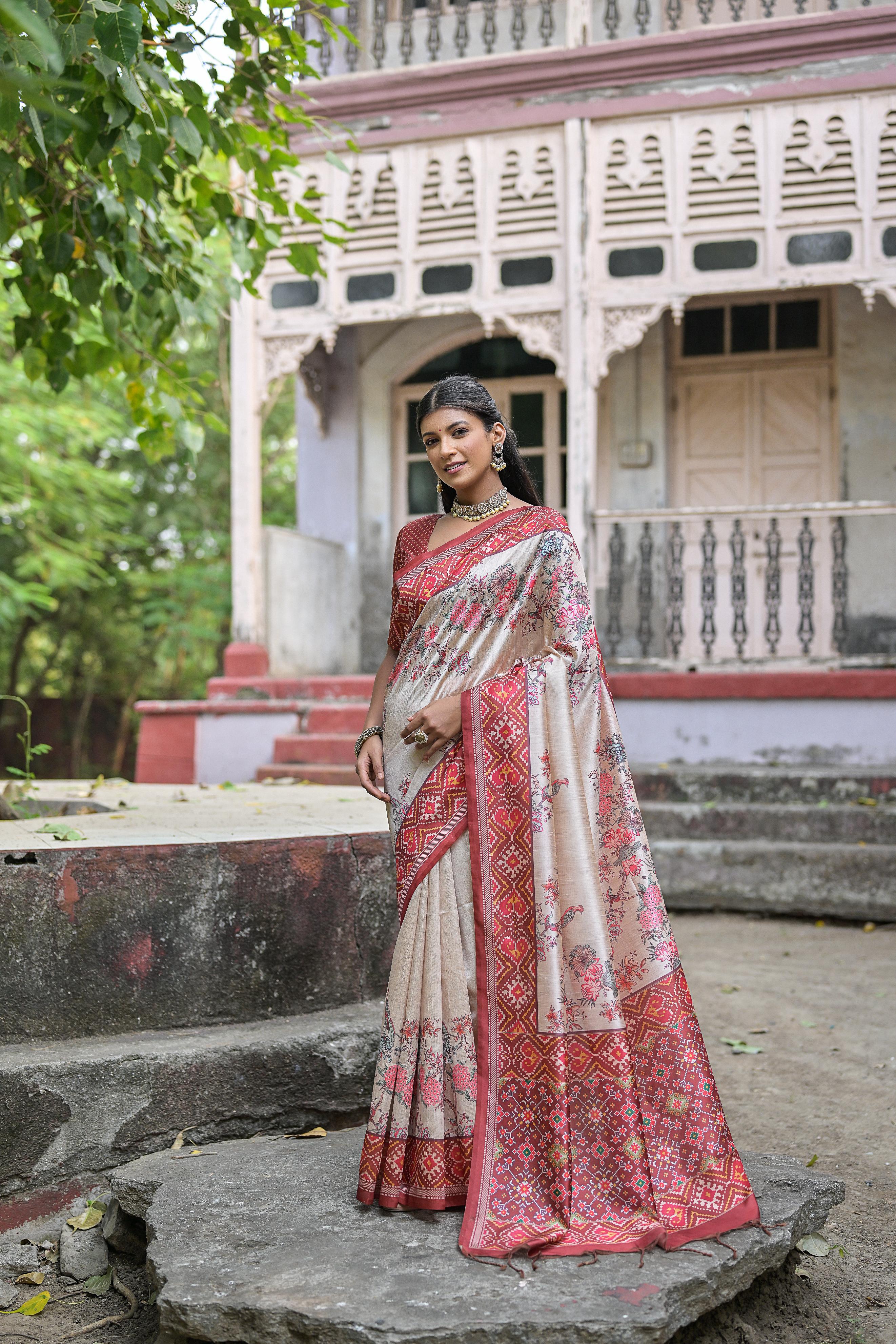 Soft tussar silk patola print saree