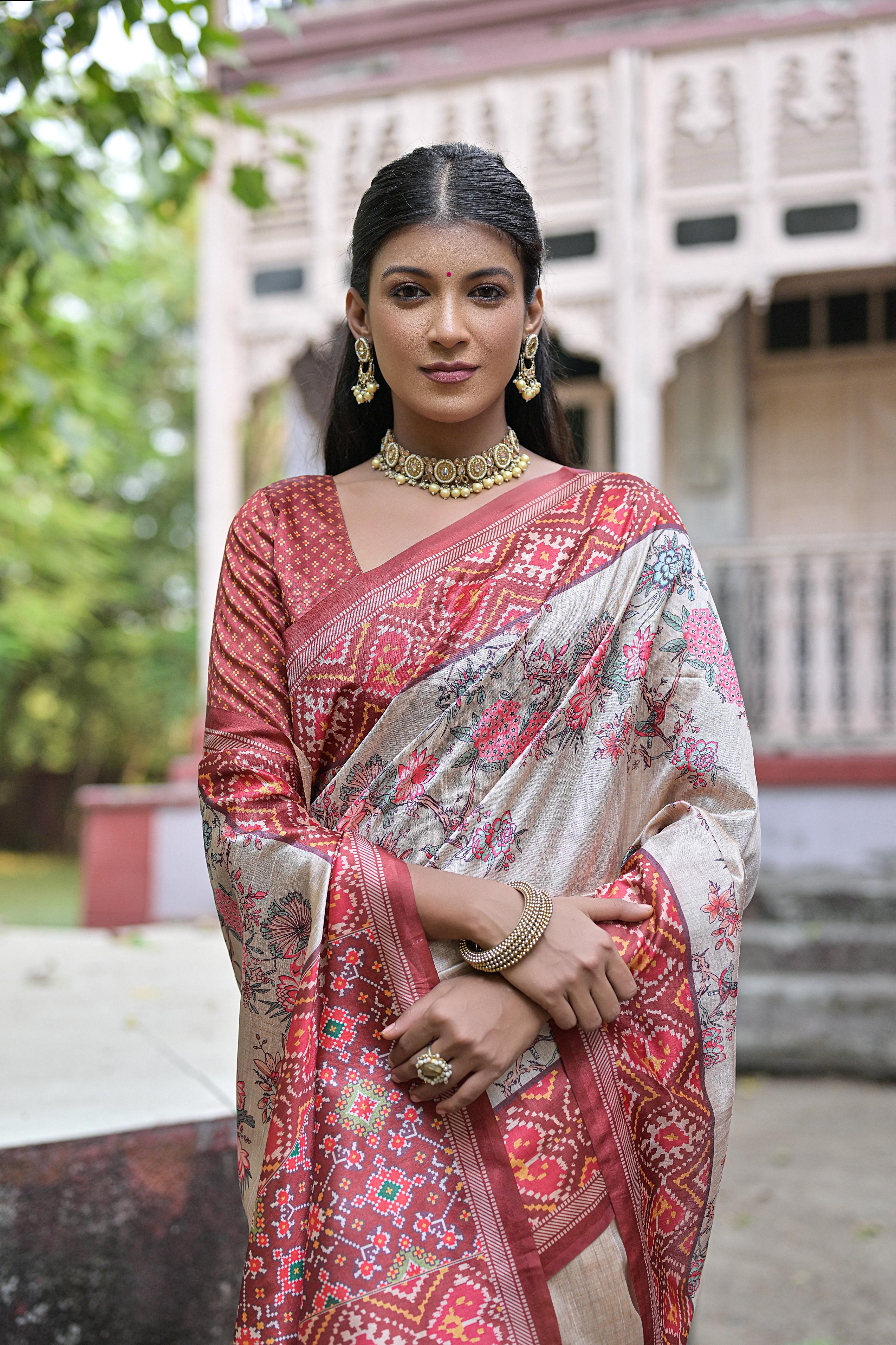 Soft tussar silk patola print saree