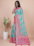 Banarasi silk saree with silver zari weaving
