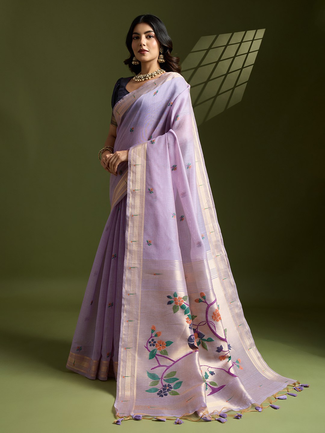 Premium soft muga cotton paithani saree