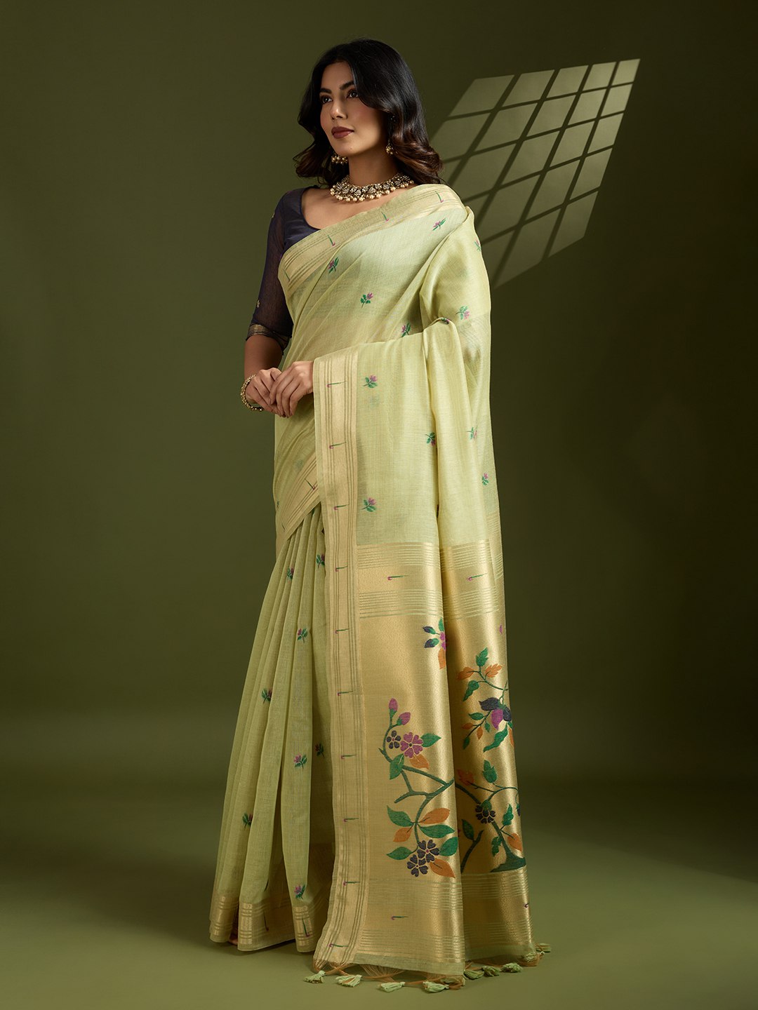 Premium soft muga cotton paithani saree