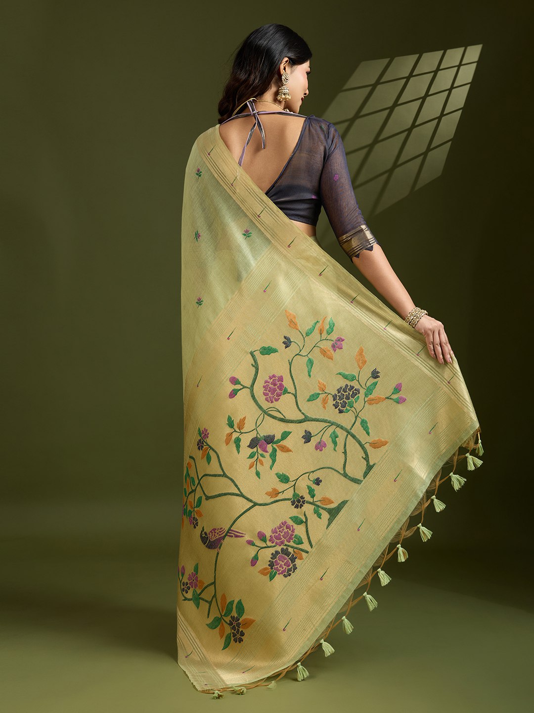 Premium soft muga cotton paithani saree