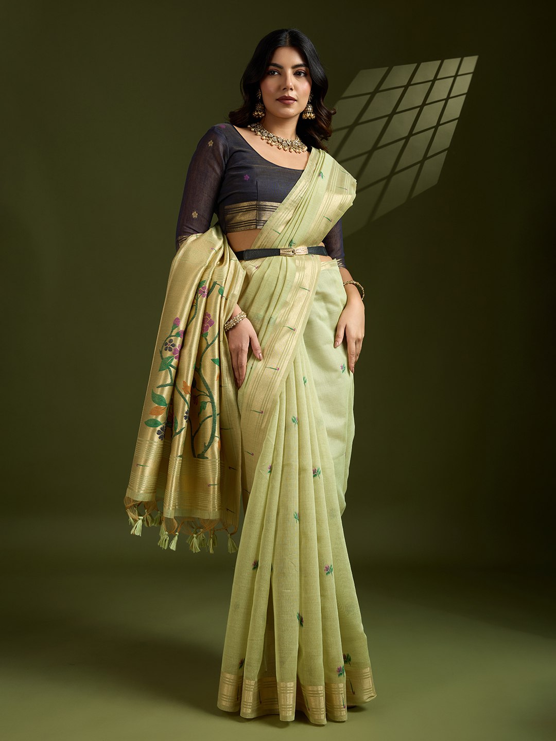Premium soft muga cotton paithani saree