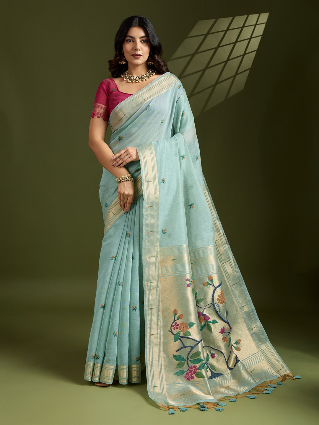 Premium soft muga cotton paithani saree