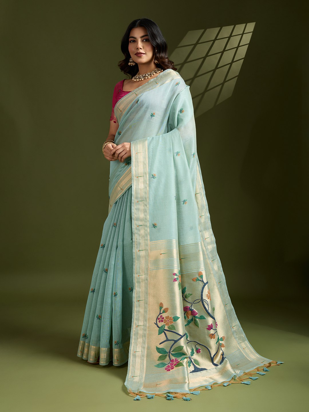 Premium soft muga cotton paithani saree