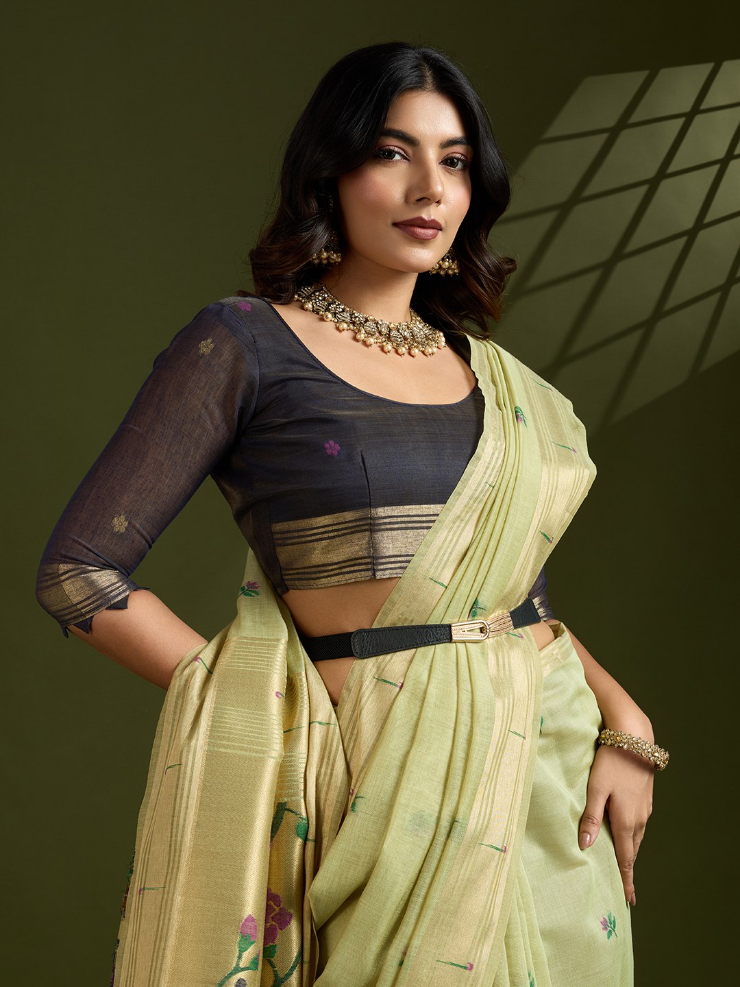 Premium soft muga cotton paithani saree