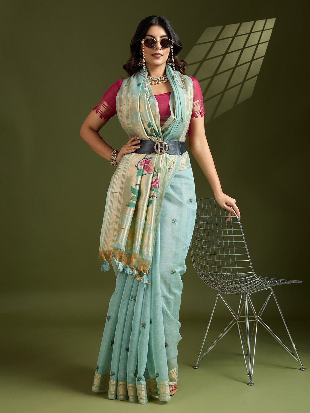 Premium soft muga cotton paithani saree