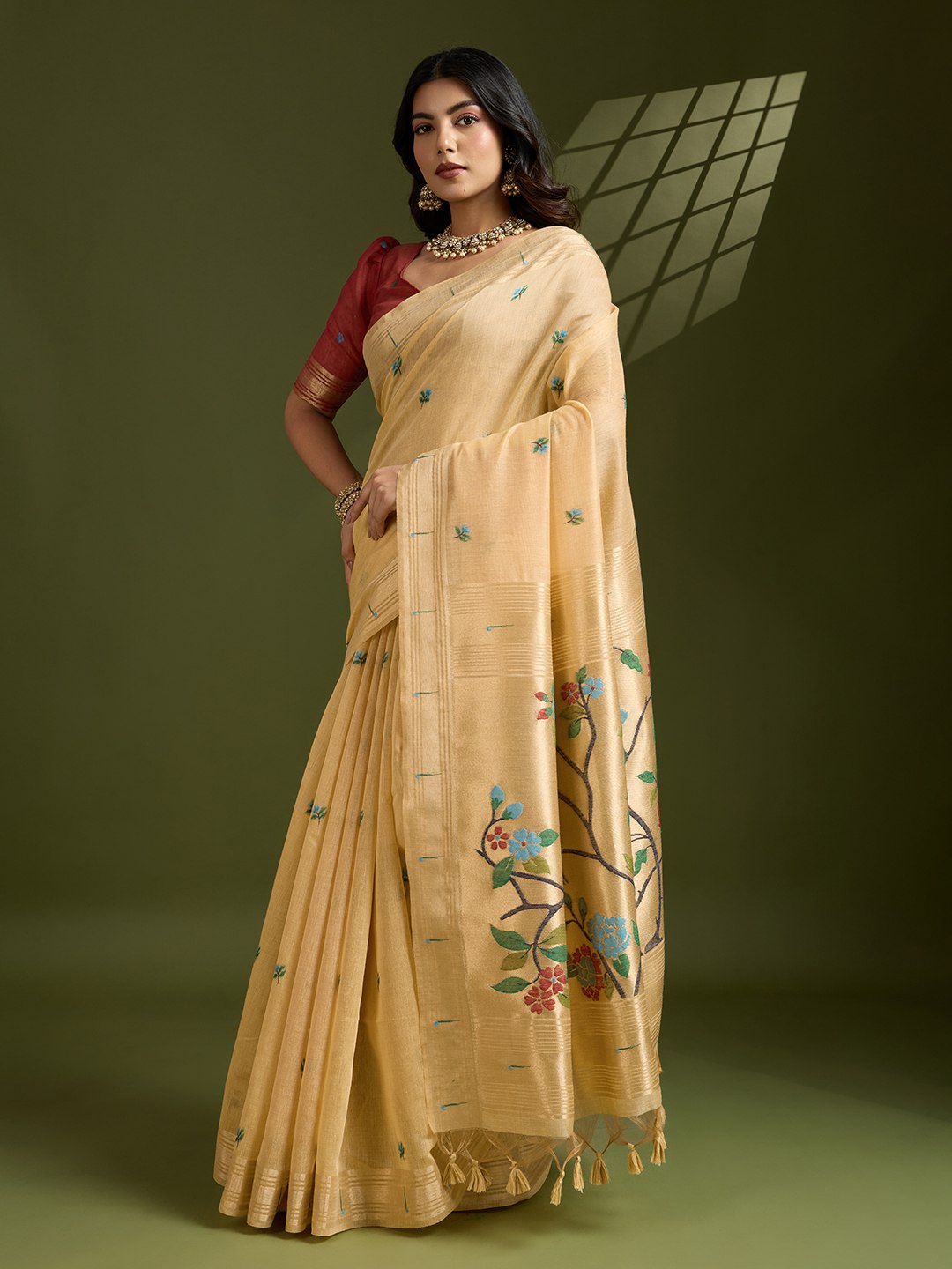 Premium soft muga cotton paithani saree