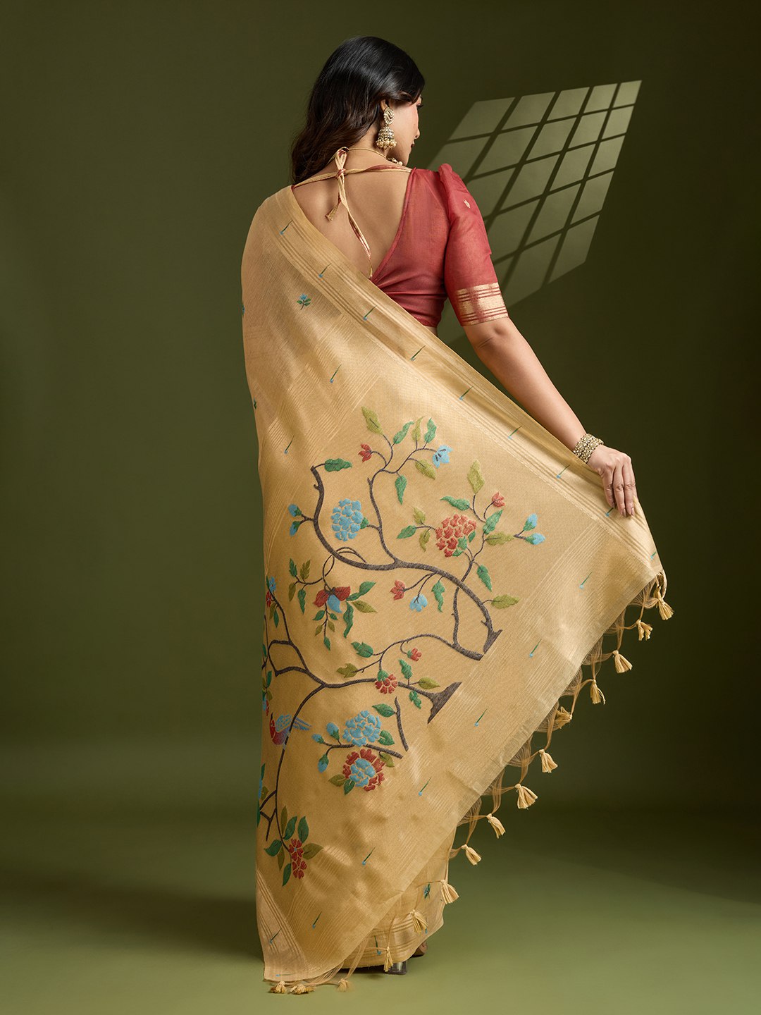 Premium soft muga cotton paithani saree