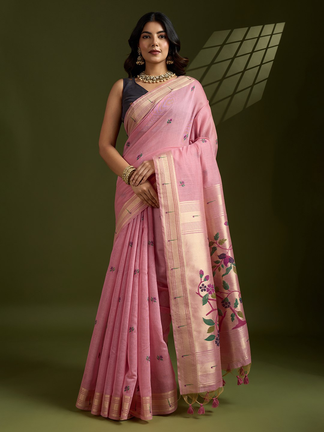 Premium soft muga cotton paithani saree