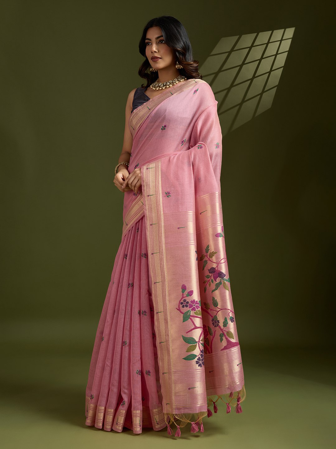 Premium soft muga cotton paithani saree