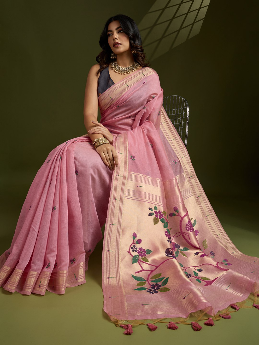 Premium soft muga cotton paithani saree