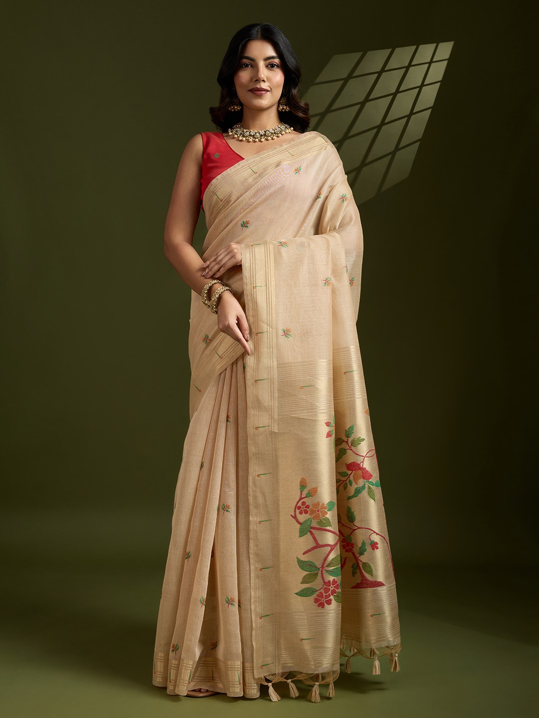 Premium soft muga cotton paithani saree