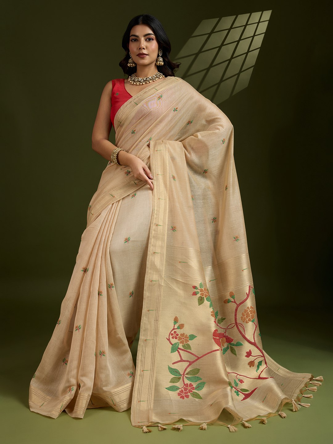 Premium soft muga cotton paithani saree