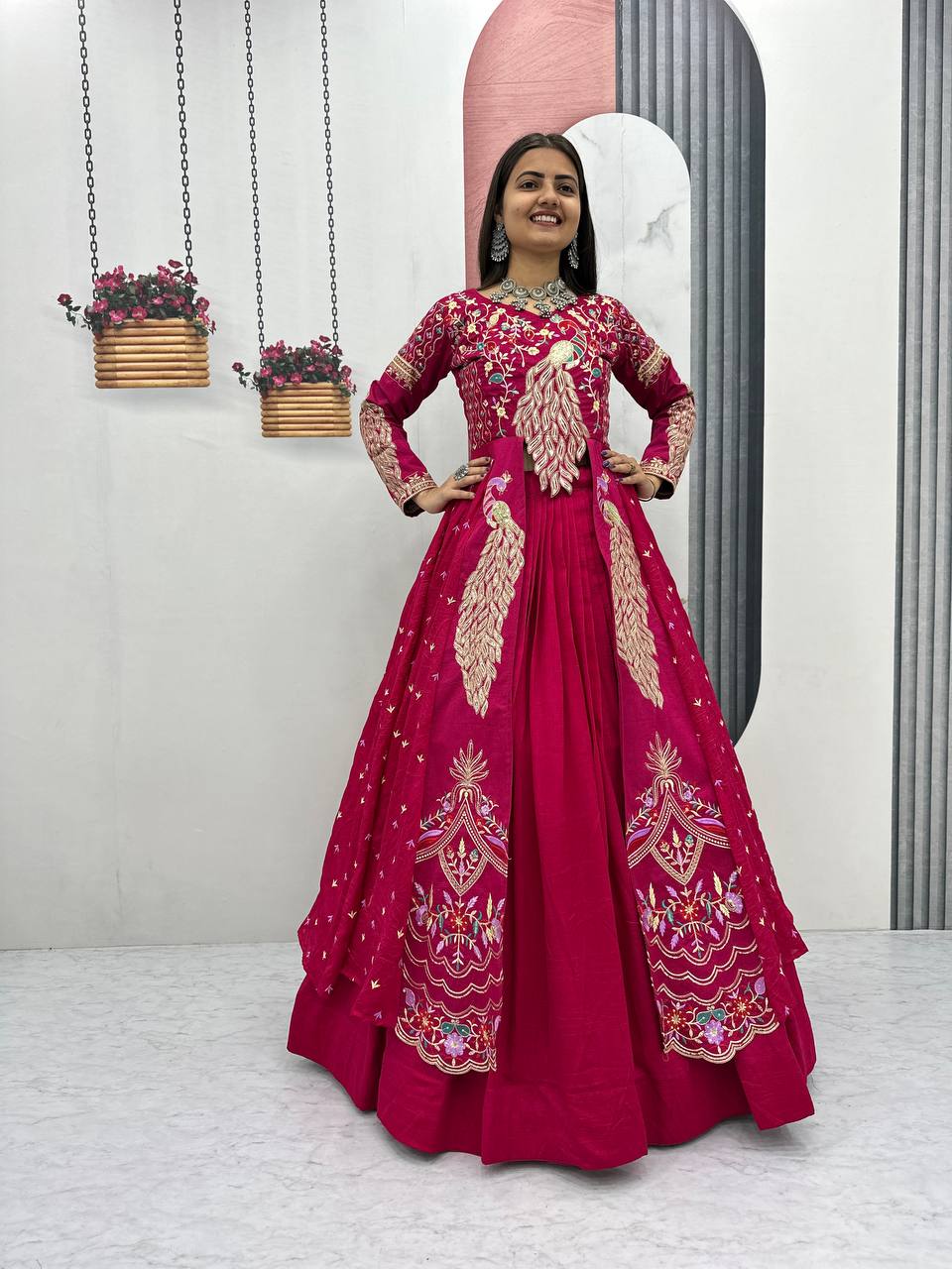 New designer lahenga choli shrug